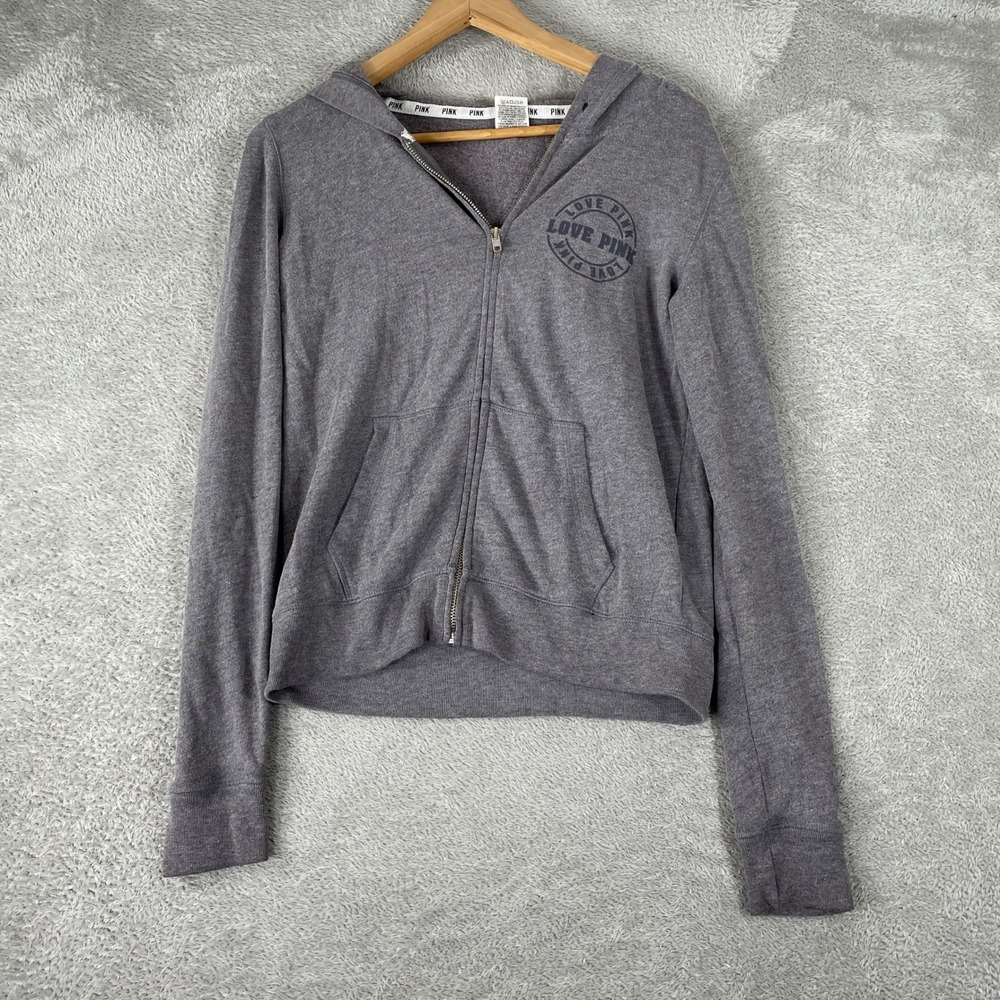 PINK Victoria's Secret Hoodie Womens XS Gray Full Zip Y2K Collegiate Loungewear
